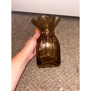Vintage‎ hand blown Amber drawstring bag vase